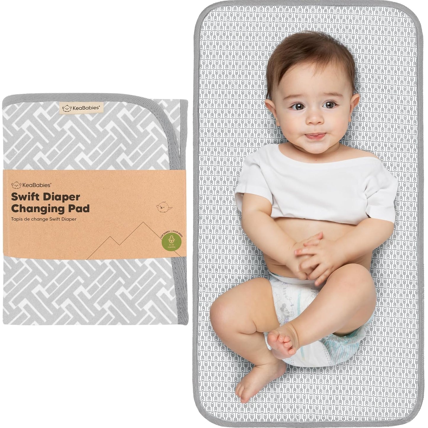 KeaBabies Portable Diaper Changing Pad, Easy Wipe Clean - Foldable Waterproof Baby Changing Mat for Diaper Bag, Compact, Lightweight, 25x13 Newborn, Infant, Baby Changer Travel Essential (Gray Mod)