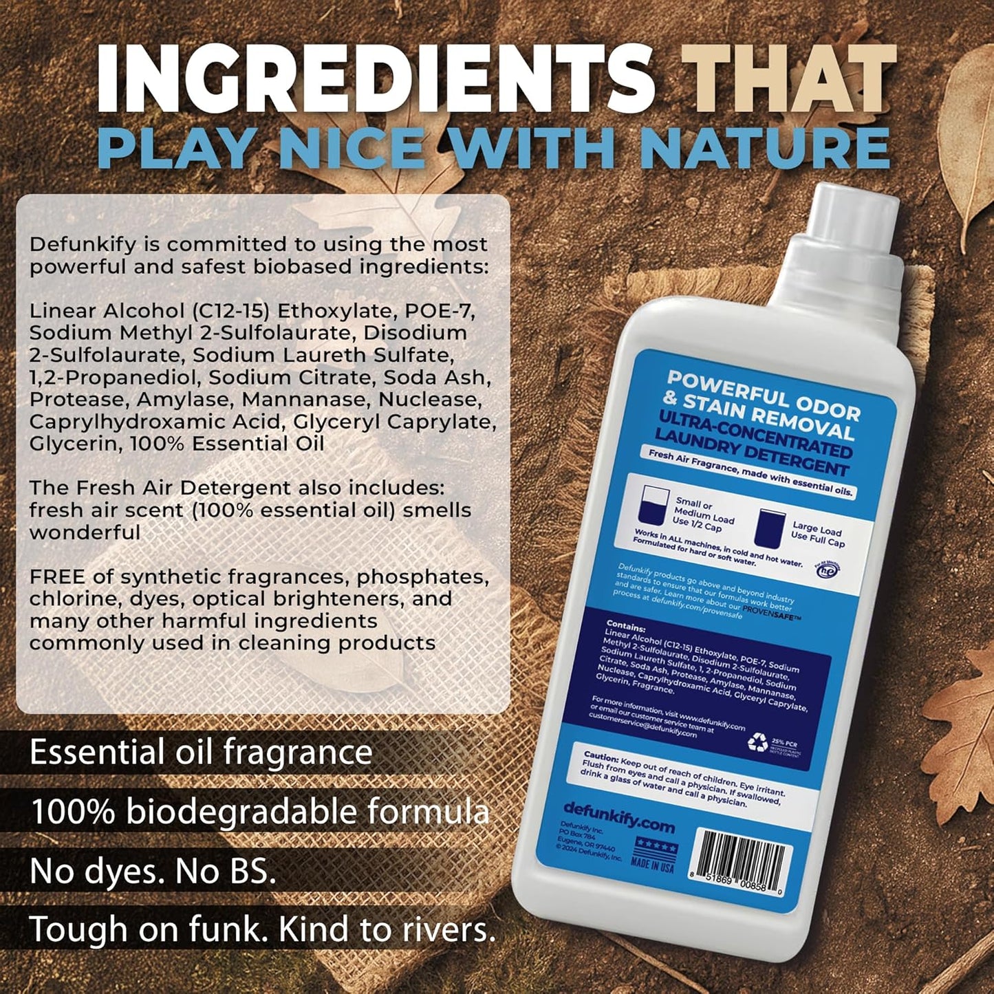 Laundry Detergent 124 Load. Crisp, Clean 'Fresh Air' Essential Oil Liquid Laundry Detergent Washing Soap for Sensitive Skin. ProvenSafe™ Cleaning Supply w/Odor & Stain Remover for Outdoor Gear