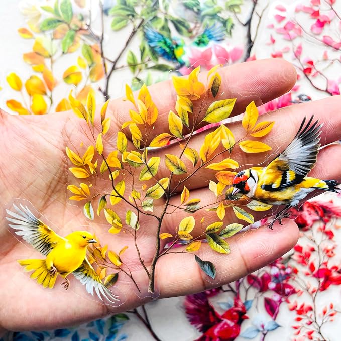 120-Piece Clear Bird & Floral Branch Sticker