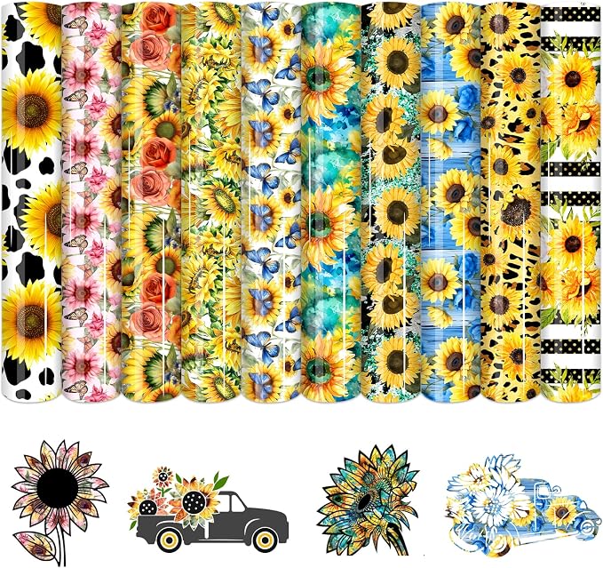 HTVSTD Sunflower HTV Heat Transfer Vinyl 10 Sheets 12×10in Iron on Vinyl |