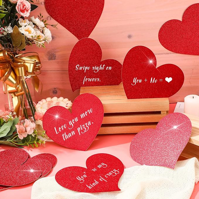TaoBary 24 Pcs 7.08 Inch Valentine's Day Glitter Heart Cutouts Large Red Paper
