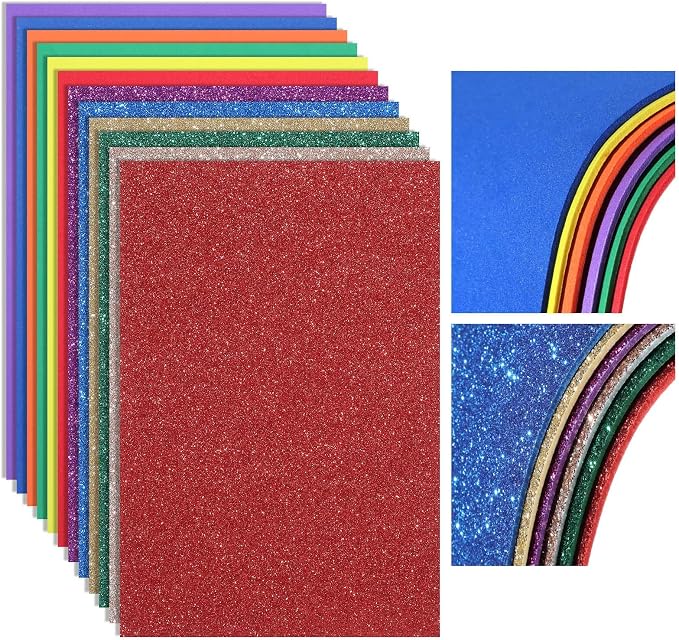 Feifeiya 48 Pack Assorted Colors Foam Sheets 8 x 12 Inch, 36 Regular Foam