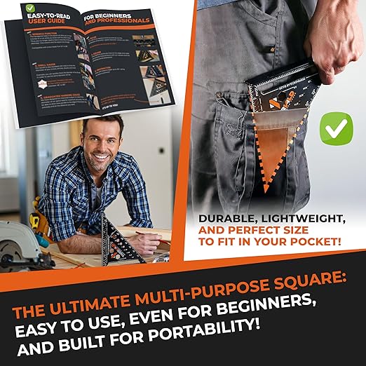 THORVALD 6-in-1 Carpenter Square 7 inch T Square Multi-Purpose Carpenter Tools