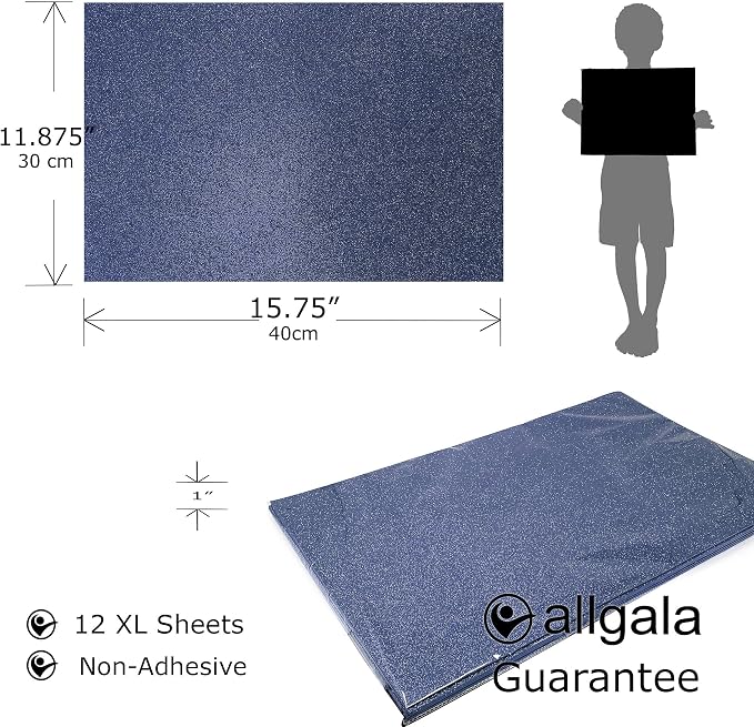 Allgala X-Large Glitter EVA Foam Sheets 12 Pack 12x16 inch Paper Sheets-Navy