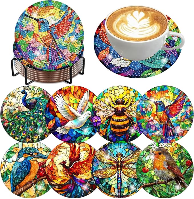 8 PCS Spring Diamond Art Coasters Kits Animals Diamond Painting Coaster |