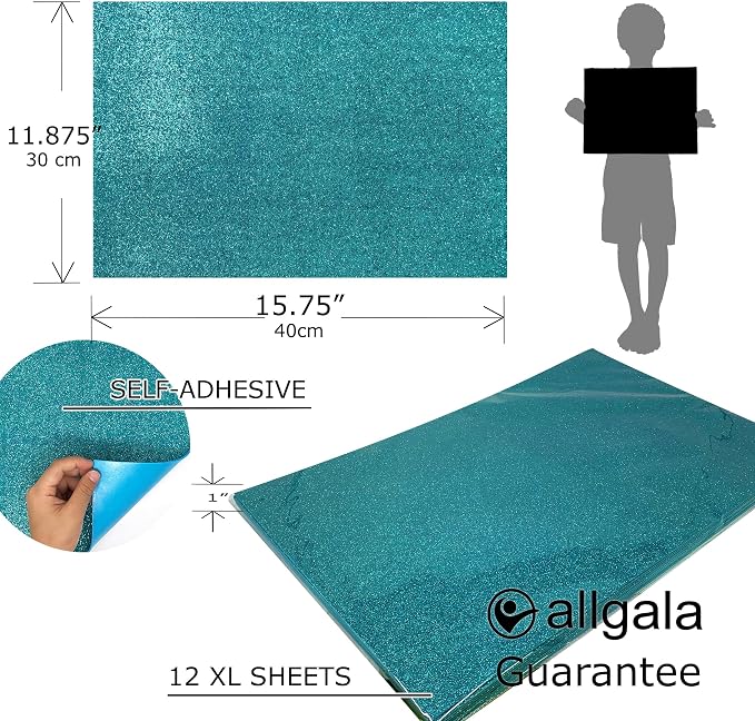 Allgala X-Large Self-Adhesive Glitter EVA Foam Sheets 12 Pack 12x16 inch-