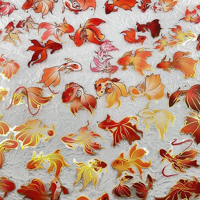 50Pcs Gold Fish Stickers for Scrapbooking Journaling Junk Journal Scrapbook