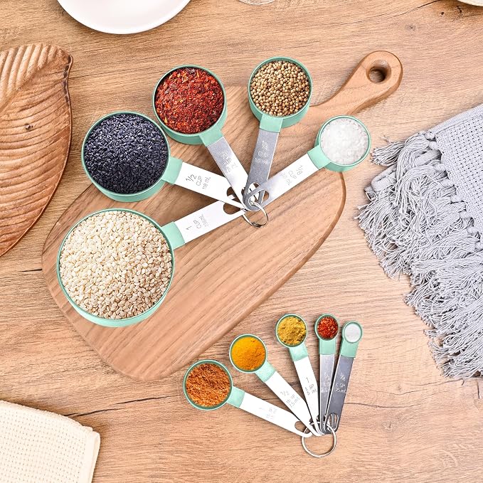 Measuring Cups and Spoons Set, 10 Pieces Nesting Measure Cups and Spoons