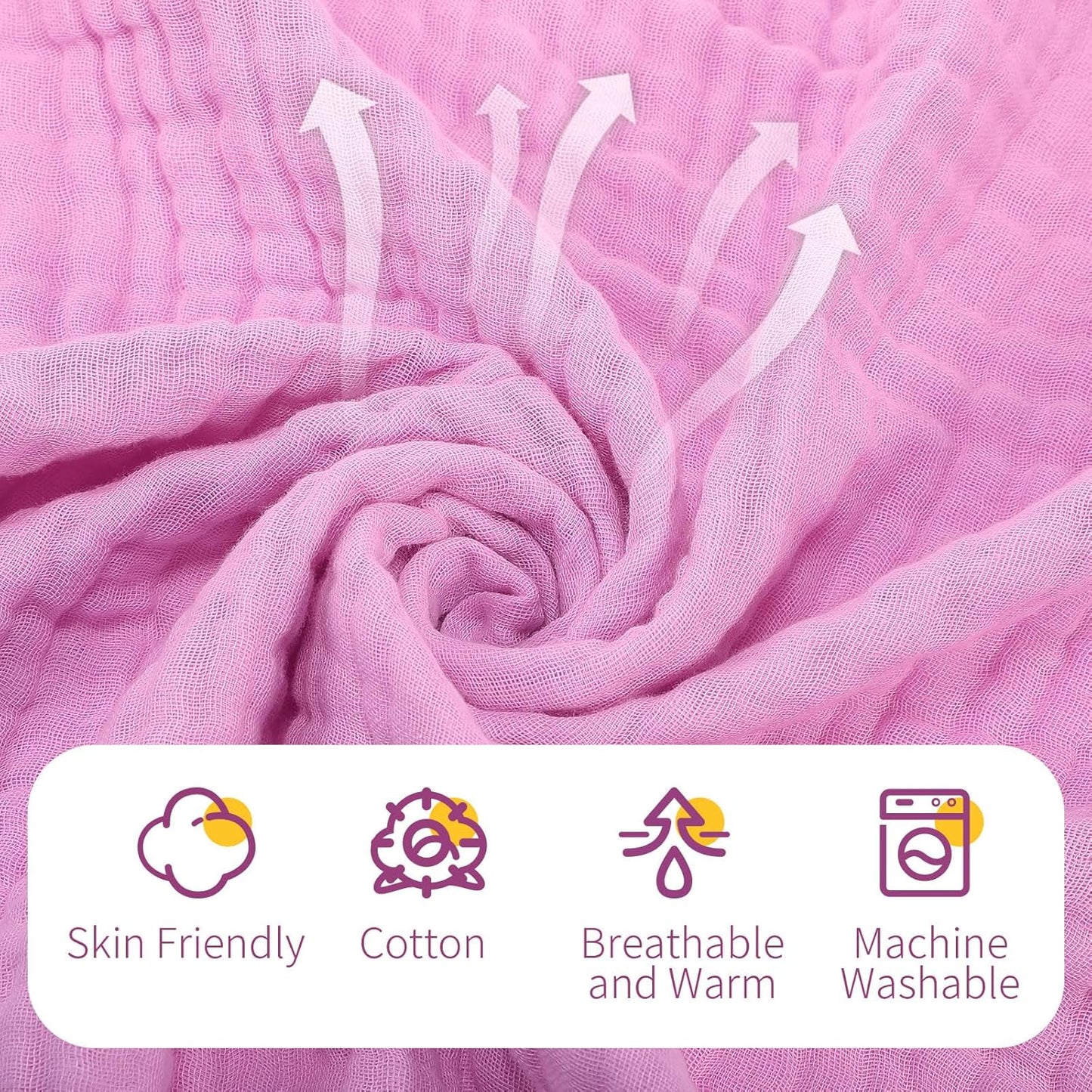 VitalCozy 6 Pcs Baby Muslin Hooded Bath Towels and Washcloths, 32 x 32 Inch Muslin Cotton Hooded Baby Towels Absorbent Blankets for Gift Newborn Infant Shower(White, Pink)