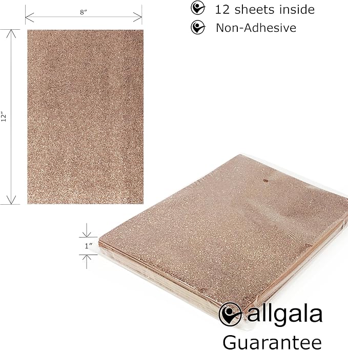 Allgala 12 Pack Glitter EVA Foam Paper 8 x 12inch Sheets-Sand Gold-CF85016