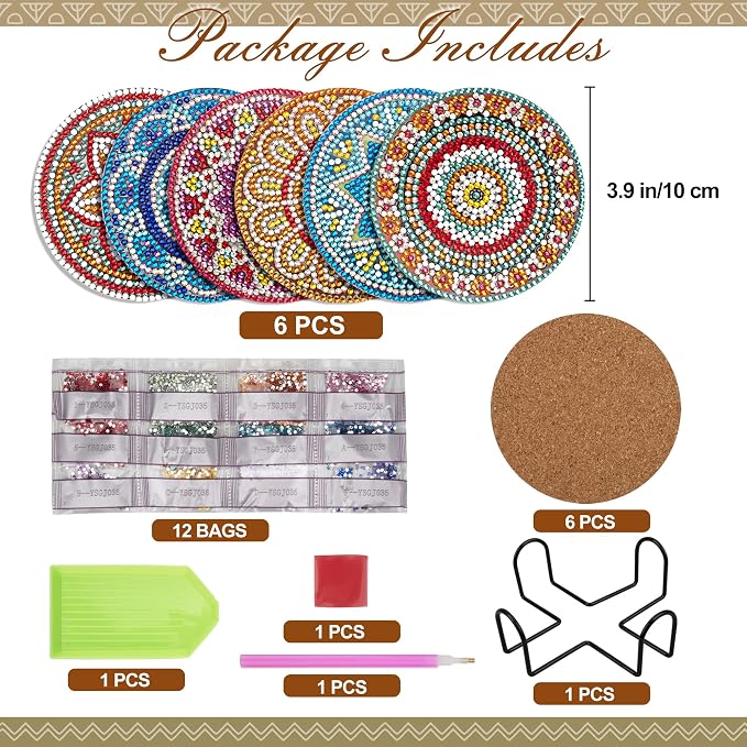 Temlum 6 Pcs Diamond Painting Coasters