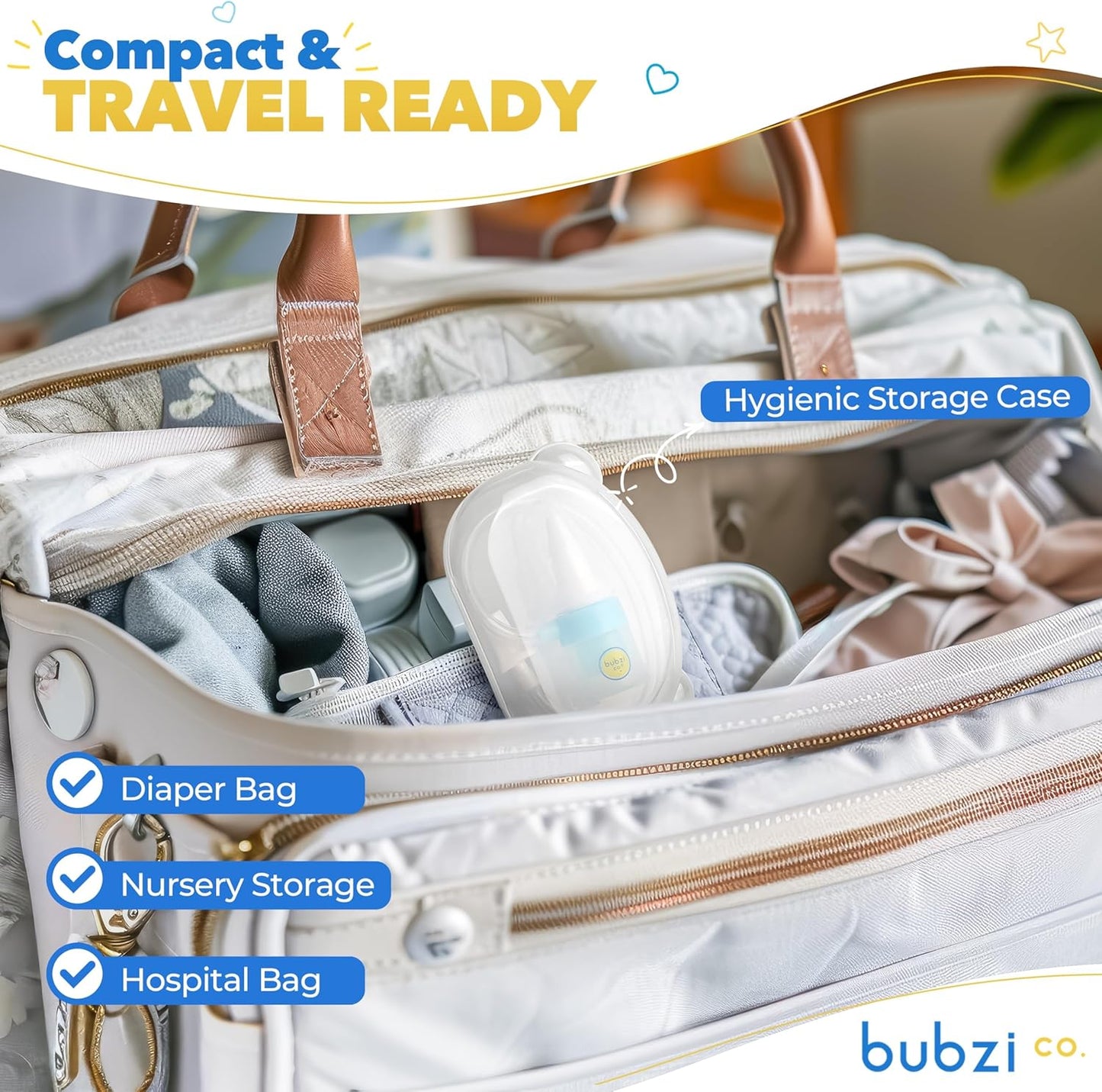Bubzi Co Quick-Relief Baby Nasal Aspirator, Baby Nose Sucker for Sinus Congestion Relief, Reusable Snot Remover with Storage Case