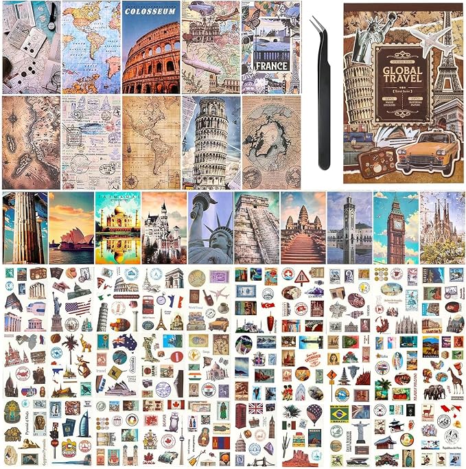 Vintage Scrapbook Stickers, Aesthetic Global Travel Sticker Book