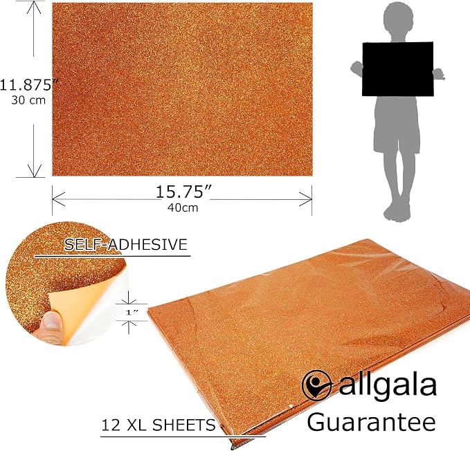 Allgala X-Large Self-Adhesive Glitter EVA Foam Sheets 12 Pack 12x16 inch Paper