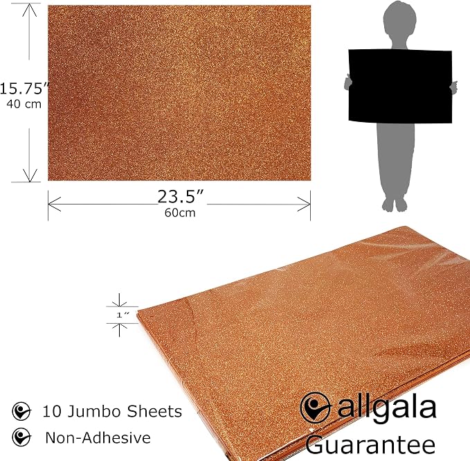 Allgala Jumbo Glitter EVA Foam Sheets 10 Pack 16x24 inch Paper Sheets- Orange