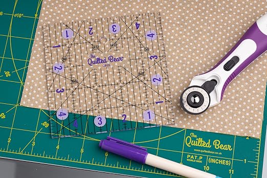 The Quilted Bear Square Quilting Ruler, Transparent Acrylic, Precise Bold Lines