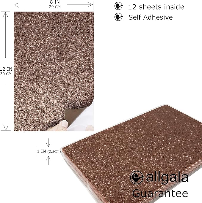 Allgala 12 Pack Glitter EVA Foam Paper 8 x 12inch Sheets-Coffee Color