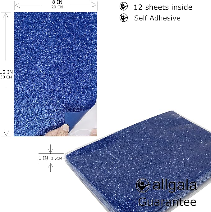 Allgala 12 Pack Glitter EVA Foam Paper 8 x 12inch Sheets-Royal Color Self