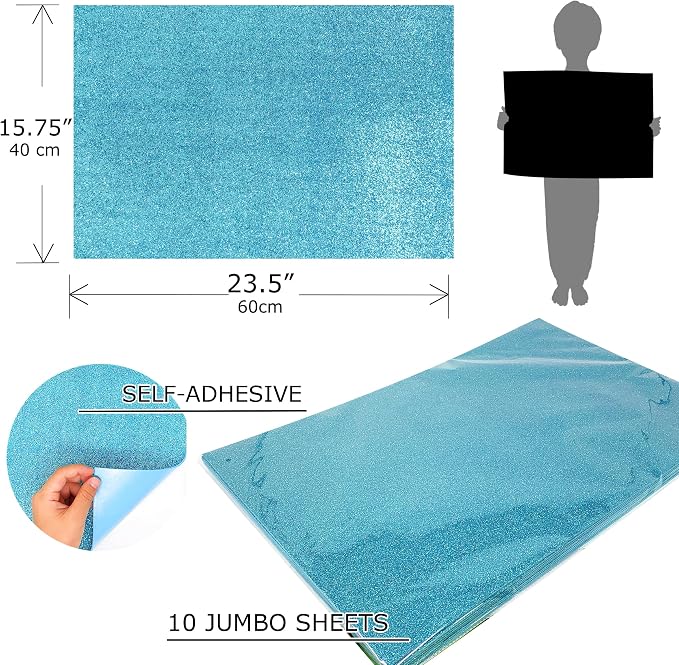 Allgala Jumbo Self-Adhesive Glitter EVA Foam Sheets 10 Pack 16x24 inch Paper