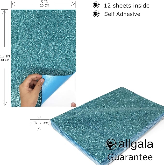 Allgala 12 Pack Glitter EVA Foam Paper 8 x 12inch Sheets-Turquoise Color