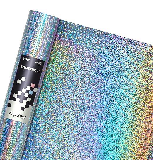 VViViD Mosaic+ Silver Holographic Glitter 1ft x 5ft Crafting Vinyl Crinkle-Free