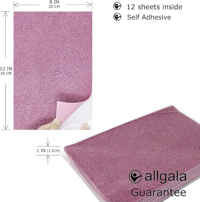 Allgala 12 Pack Glitter EVA Foam Paper 8 x 12inch Sheets Pink Color