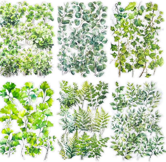 120PCS Green Botanical Leaf Scrapbook Stickers