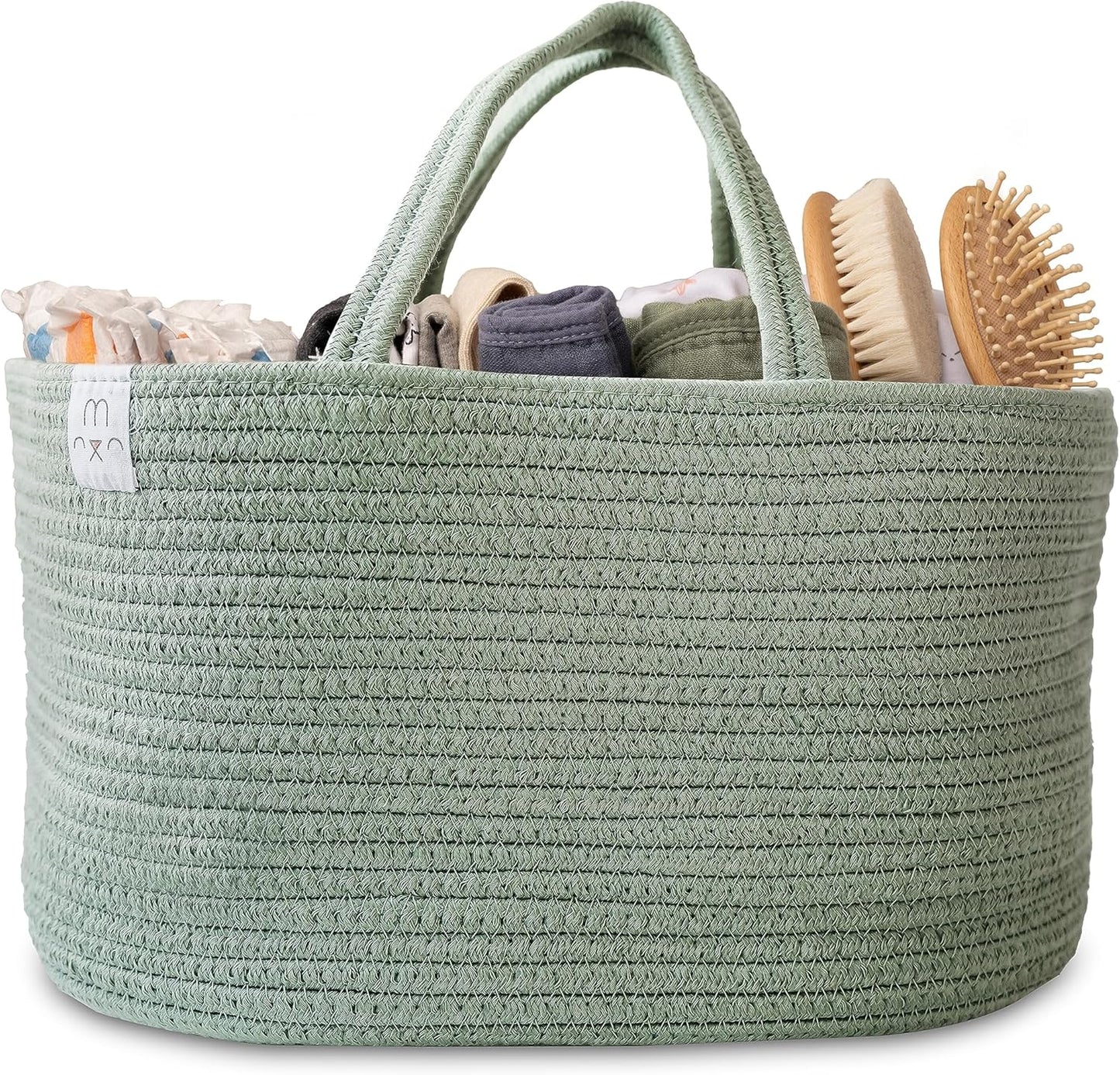 Natemia Diaper Caddy Organizer (Lily Pad) - Portable Rope Handles & 3 Compartments for Baby Items - Storage Basket for Newborn Essentials - Fits Spectra Breast Pump & Accessories - Registry Must Have