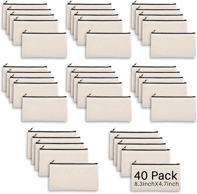 40 PCs Blank canvas Zipper Pouch, Makeup Bags Bulk Pencil Pouch