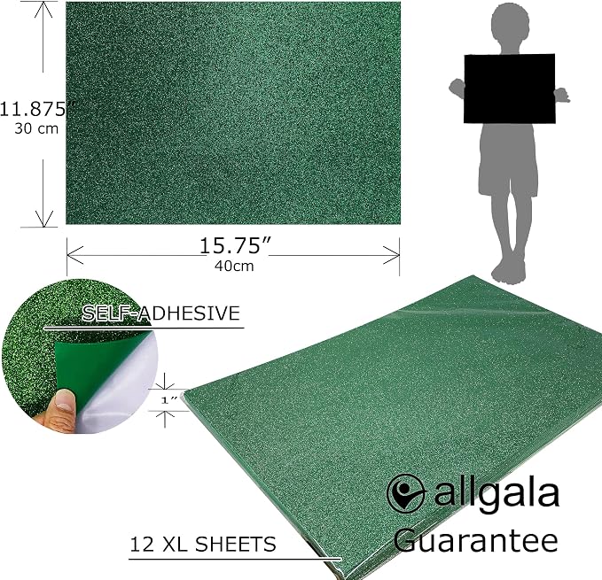 Allgala X-Large Self-Adhesive Glitter EVA Foam Sheets 12 Pack 12x16 inch Paper