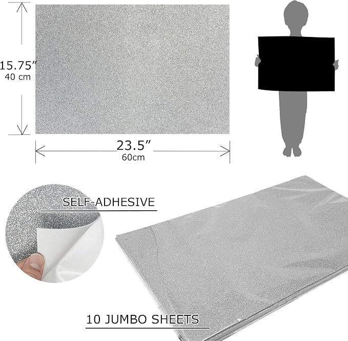 Allgala Jumbo Self-Adhesive Glitter EVA Foam Sheets 10 Pack 16x24 inch Paper