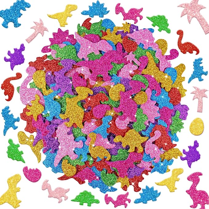 Foam Stickers, 7 Sheets 3D Glitter Foam Dinosaur Stickers