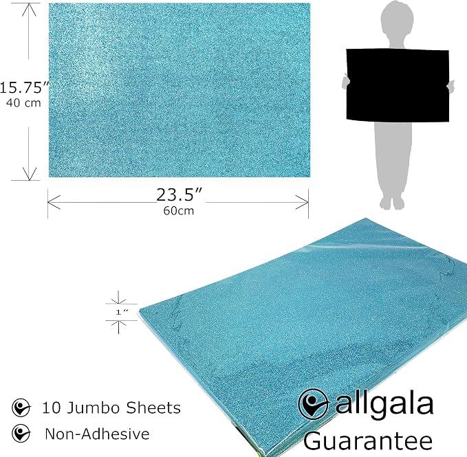 Allgala Jumbo Glitter EVA Foam Sheets 10 Pack 16x24 inch Paper Sheets- Light