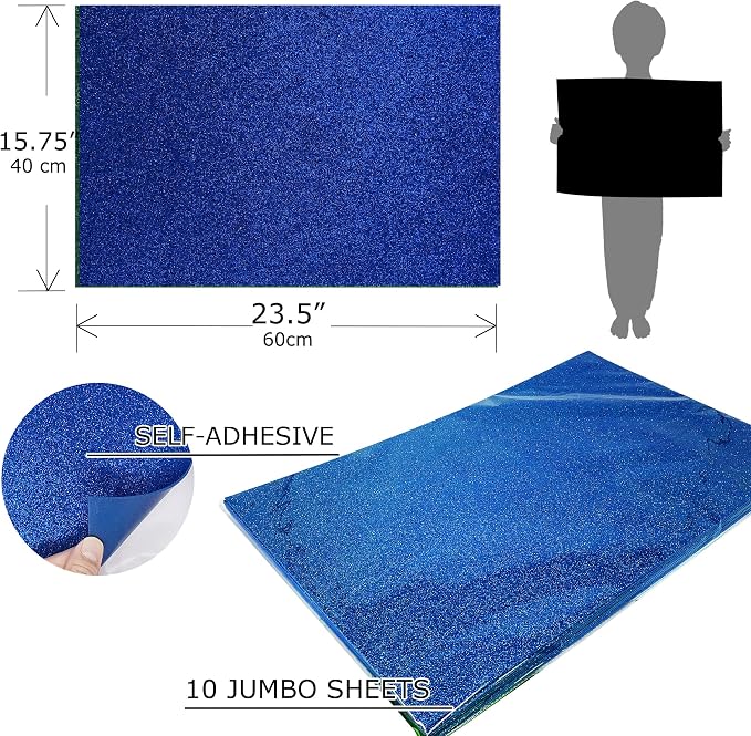 Allgala Jumbo Self-Adhesive Glitter EVA Foam Sheets 10 Pack 16x24 inch Paper