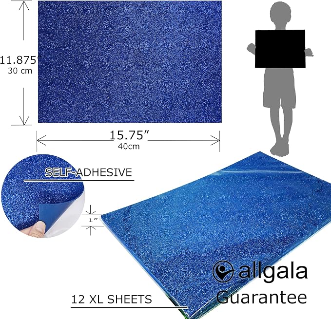 Allgala X-Large Self-Adhesive Glitter EVA Foam Sheets 12 Pack 12x16 inch Paper