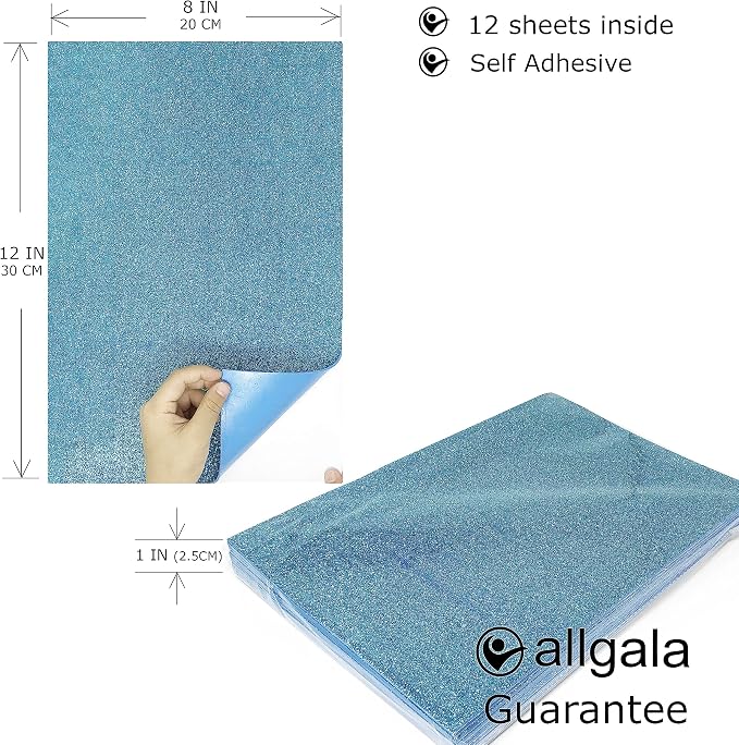 Allgala 12 Pack Glitter EVA Foam Paper 8 x 12inch Sheets-Light Blue Color