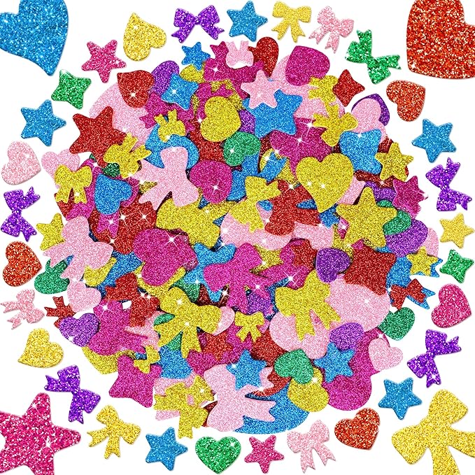 Foam Stickers, 7 Sheets 3D Glitter Foam Heart Stickers, Self-Adhesive EVA Foam