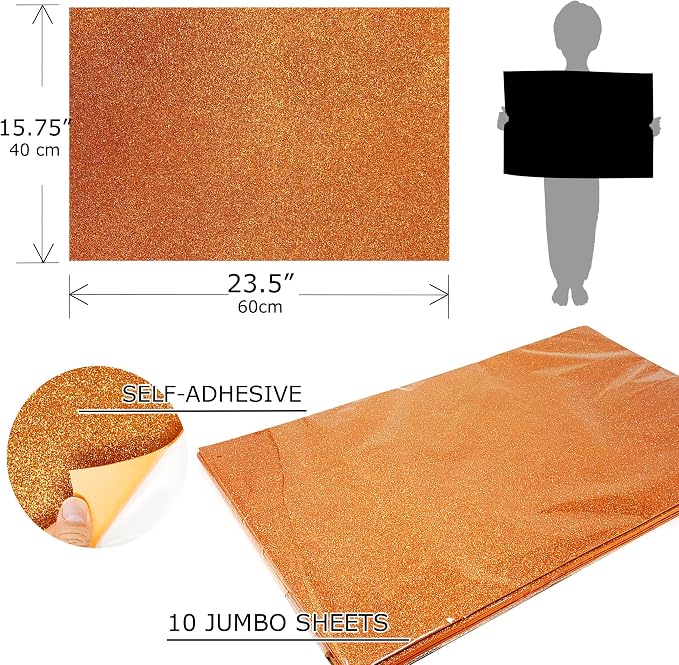 Allgala Jumbo Self-Adhesive Glitter EVA Foam Sheets 10 Pack 16x24 inch Paper