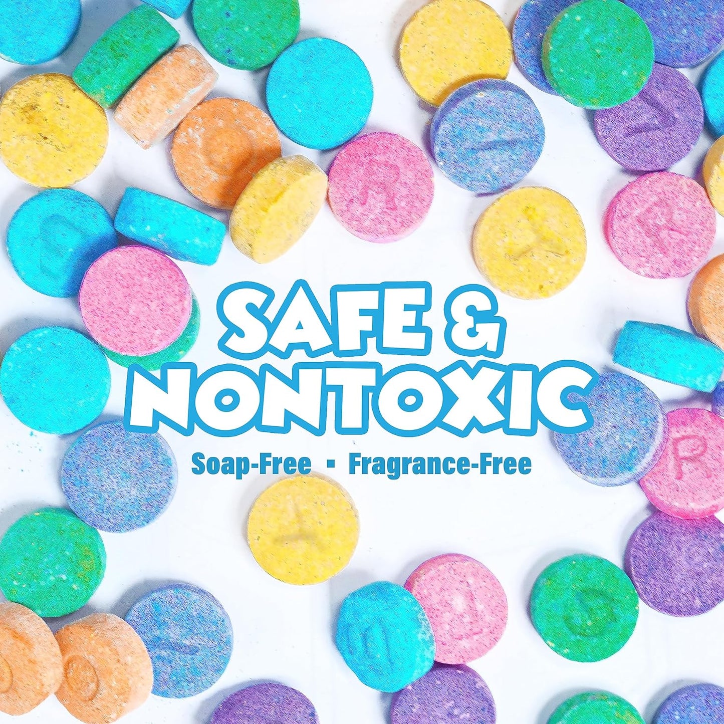 Tub Works® Bath Color Fizzies®, 150 Count, 3 Pack | Nontoxic & Fragrance-Free | Color Bath Drops Create Fun Bath Colors | Bath Color Tablets in 7 Colors for Variety | Bath Bombs for Kids Bath