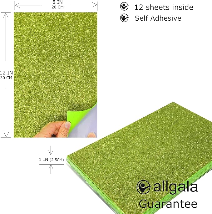 Allgala 12 Pack Glitter EVA Foam Paper 8 x 12inch Sheets-Lime Color