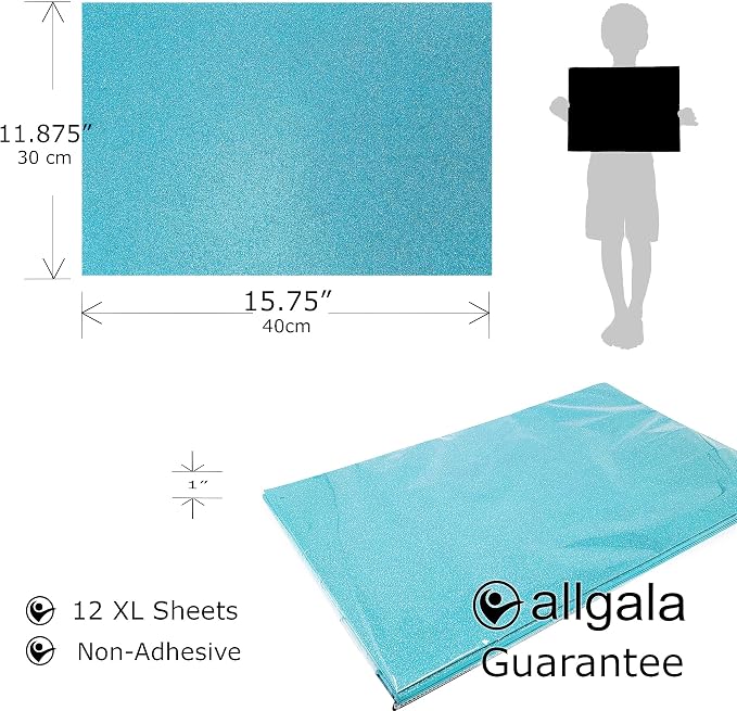 Allgala X-Large Glitter EVA Foam Sheets 12 Pack 12x16 inch Paper Sheets-Light