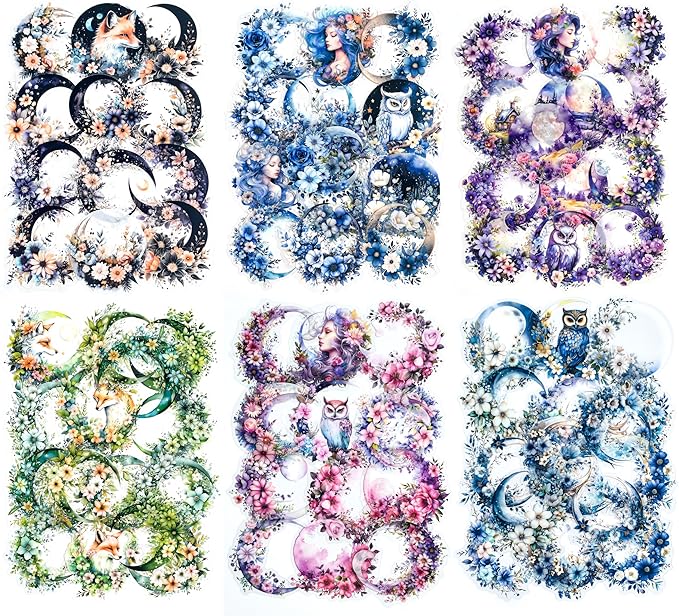 120Pcs Fantasy Moon Flower Scrapbook Stickers