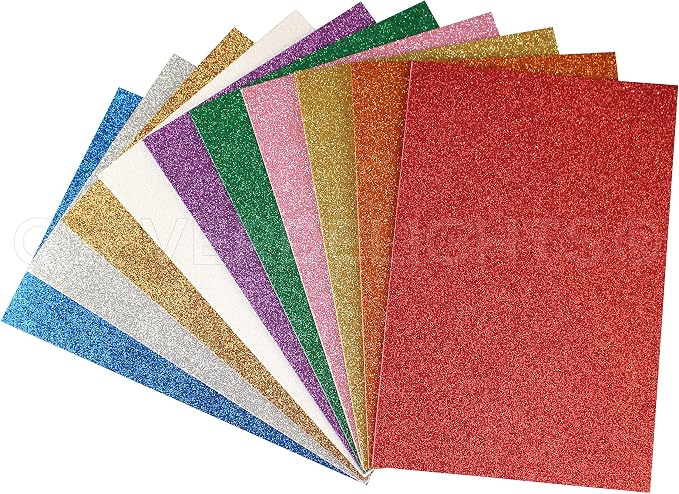 10 Pack - CleverDelights 8" x 12" Glitter Foam Sheets - Assorted Colors - Large