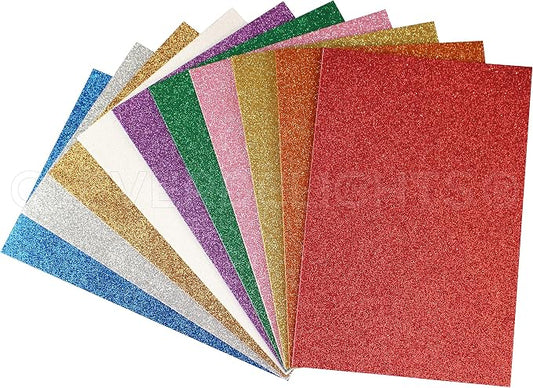 10 Pack - CleverDelights 8" x 12" Glitter Foam Sheets - Assorted Colors - Large