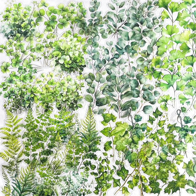 120PCS Green Botanical Leaf Scrapbook Stickers