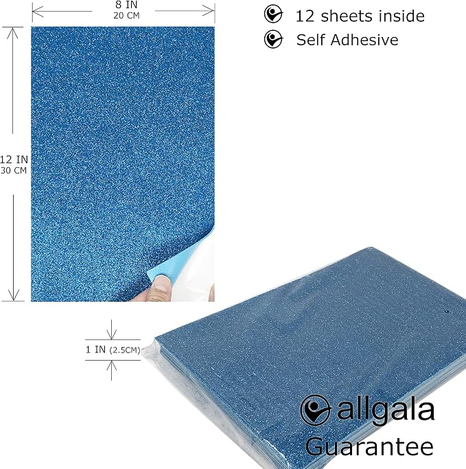 Allgala 12 Pack Glitter EVA Foam Paper 8 x 12inch Sheets-Blue Color