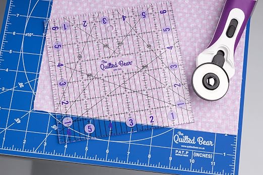 The Quilted Bear Square Quilting Ruler, Transparent Acrylic, Precise Bold Lines