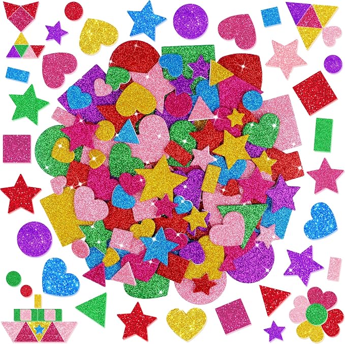Foam Stickers, 7 Sheets 3D Glitter Foam Shape Stickers, Triangle Self-Adhesive