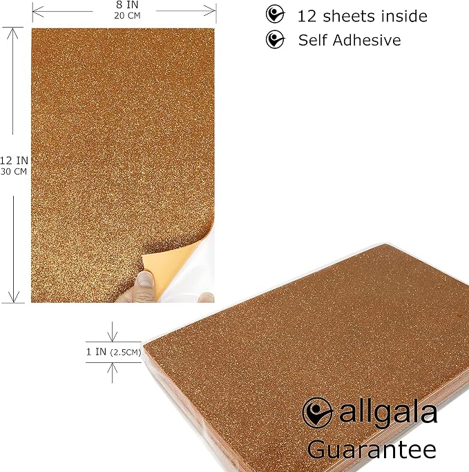 Allgala 12 Pack Glitter EVA Foam Paper 8 x 12inch Sheets-Orange-Color
