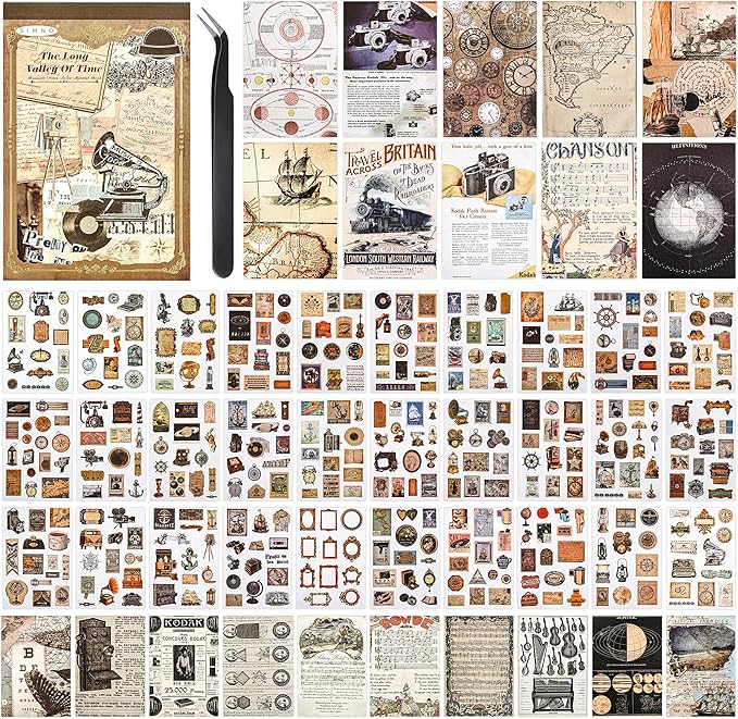 Vintage Aesthetic Stickers, 50 Sheets Washi Sticker Book